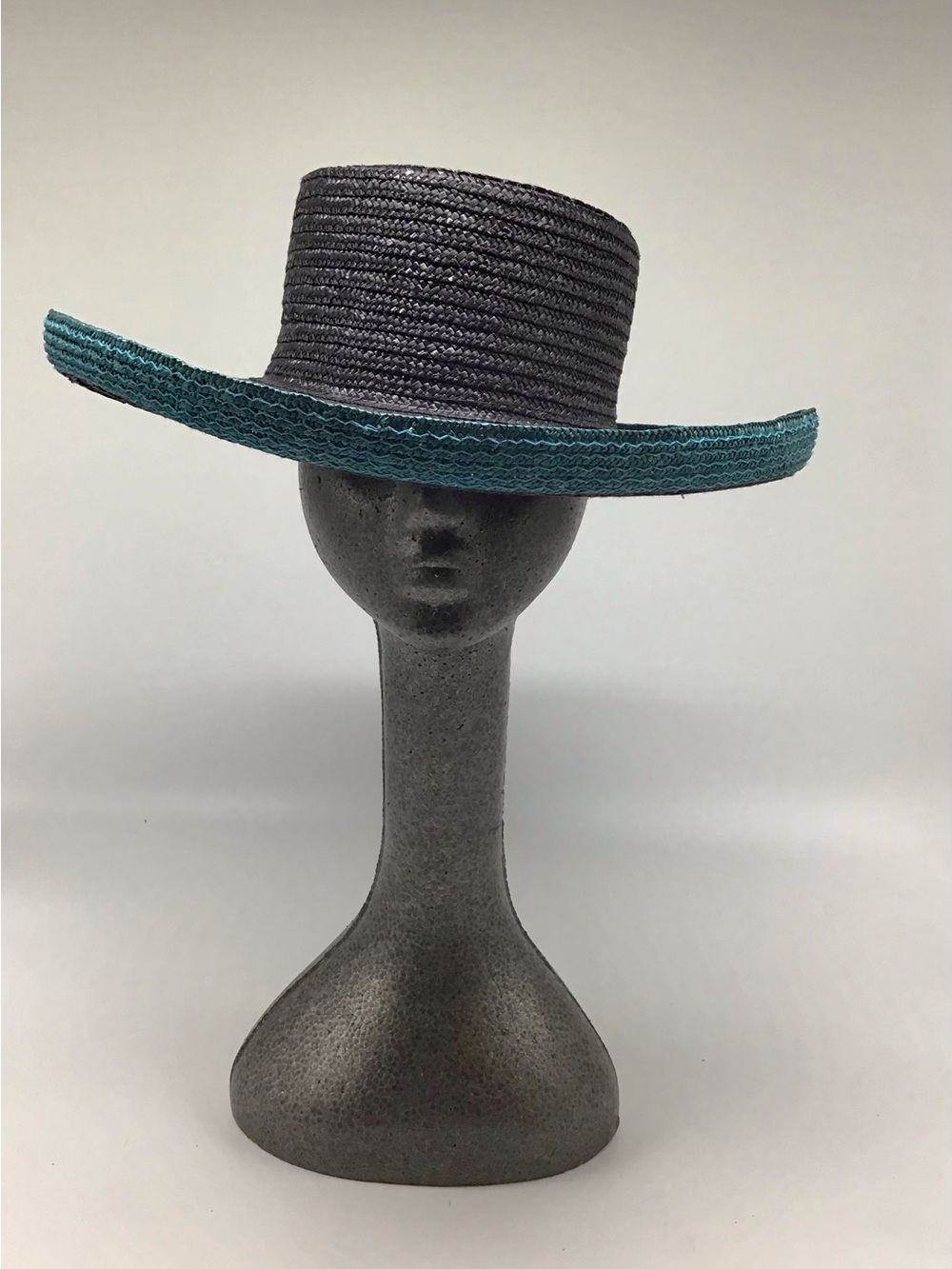 Wide Brim Straw Hat with Teal Trim